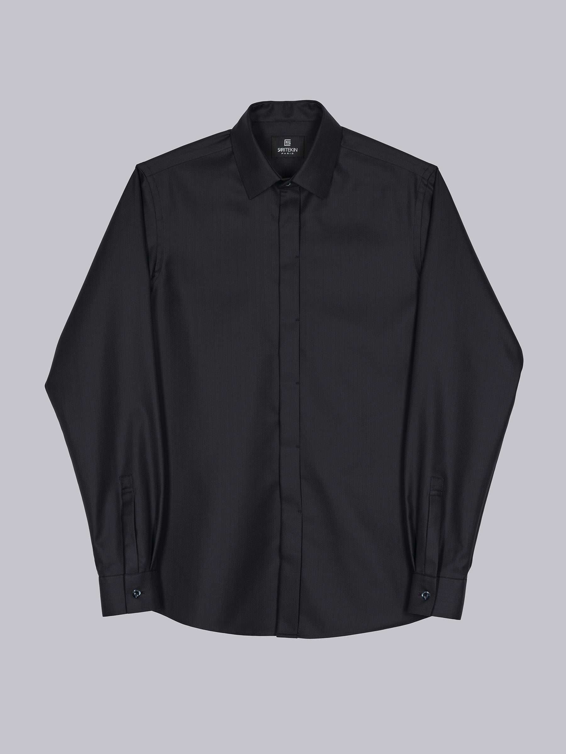 Black Cotton Concealed Placket Shirt