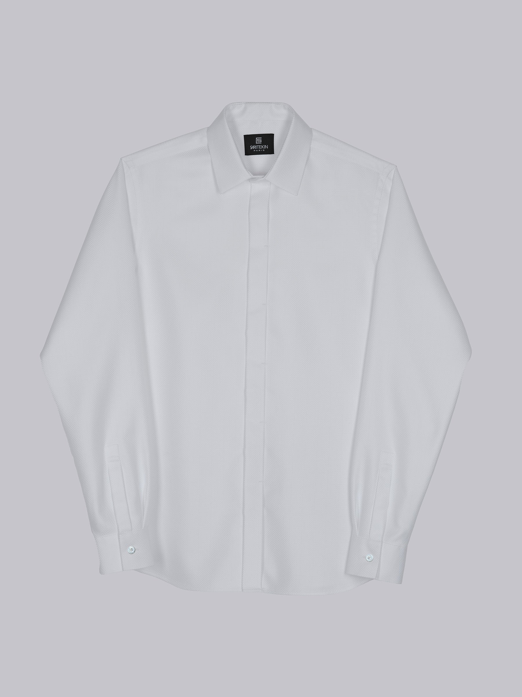 White Cotton Concealed Placket Shirt