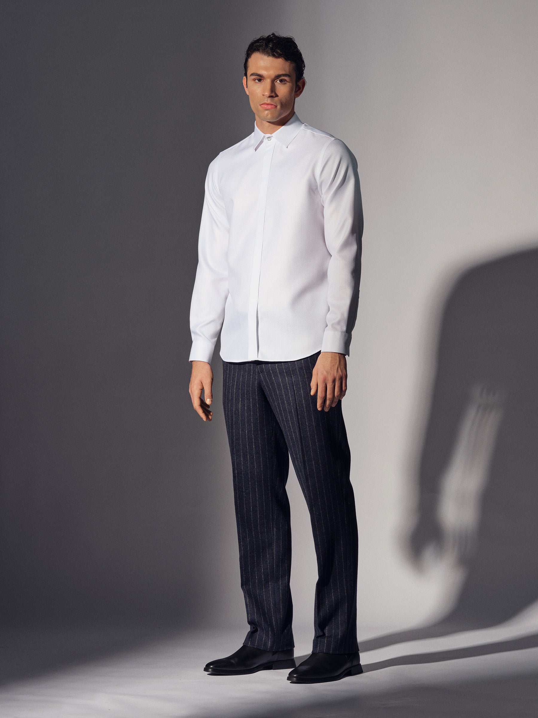 White Cotton Concealed Placket Shirt