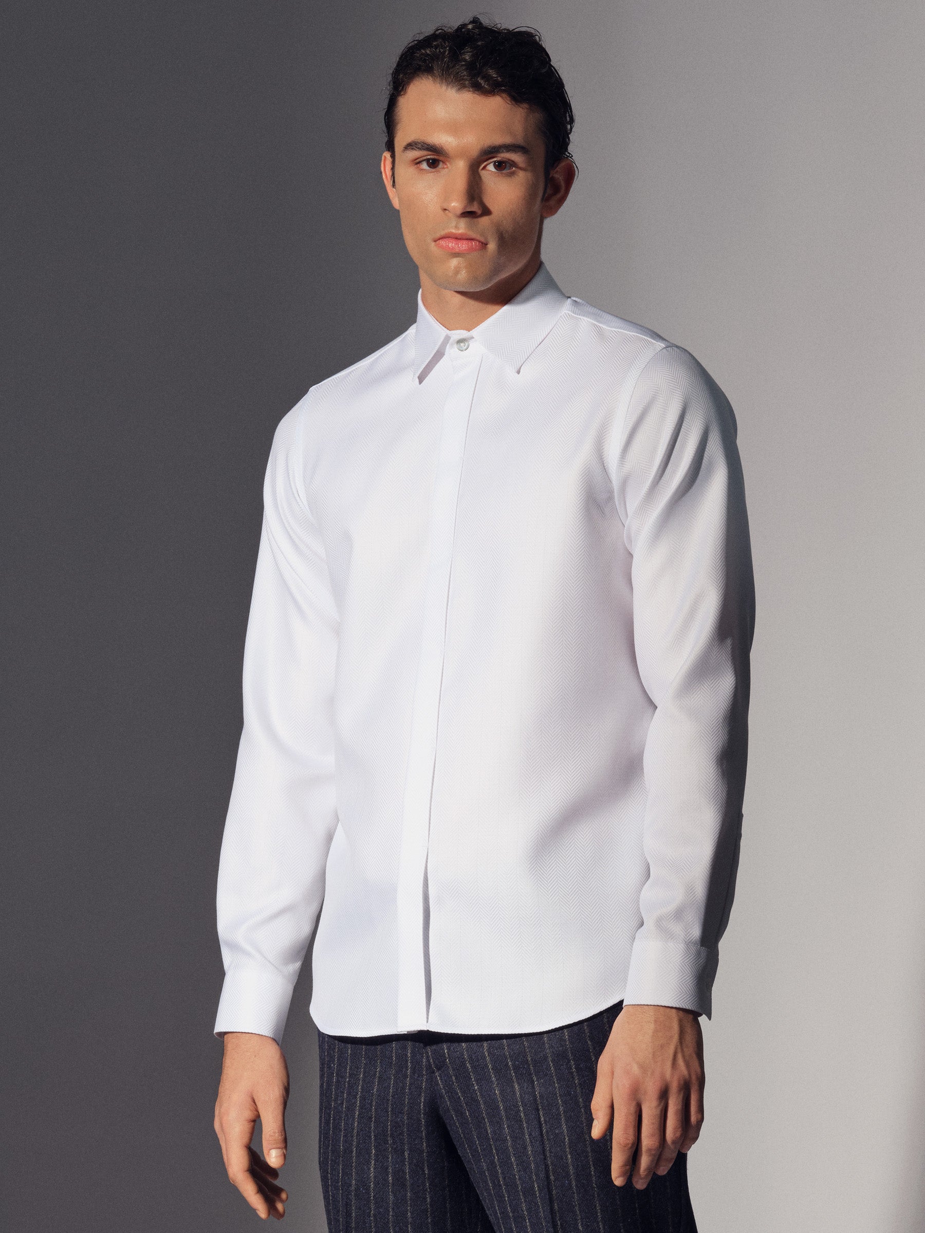 White Cotton Concealed Placket Shirt
