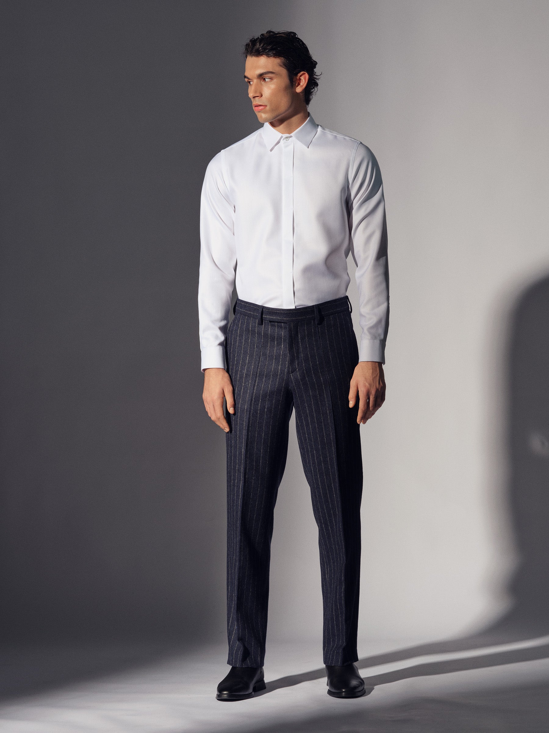 White Cotton Concealed Placket Shirt