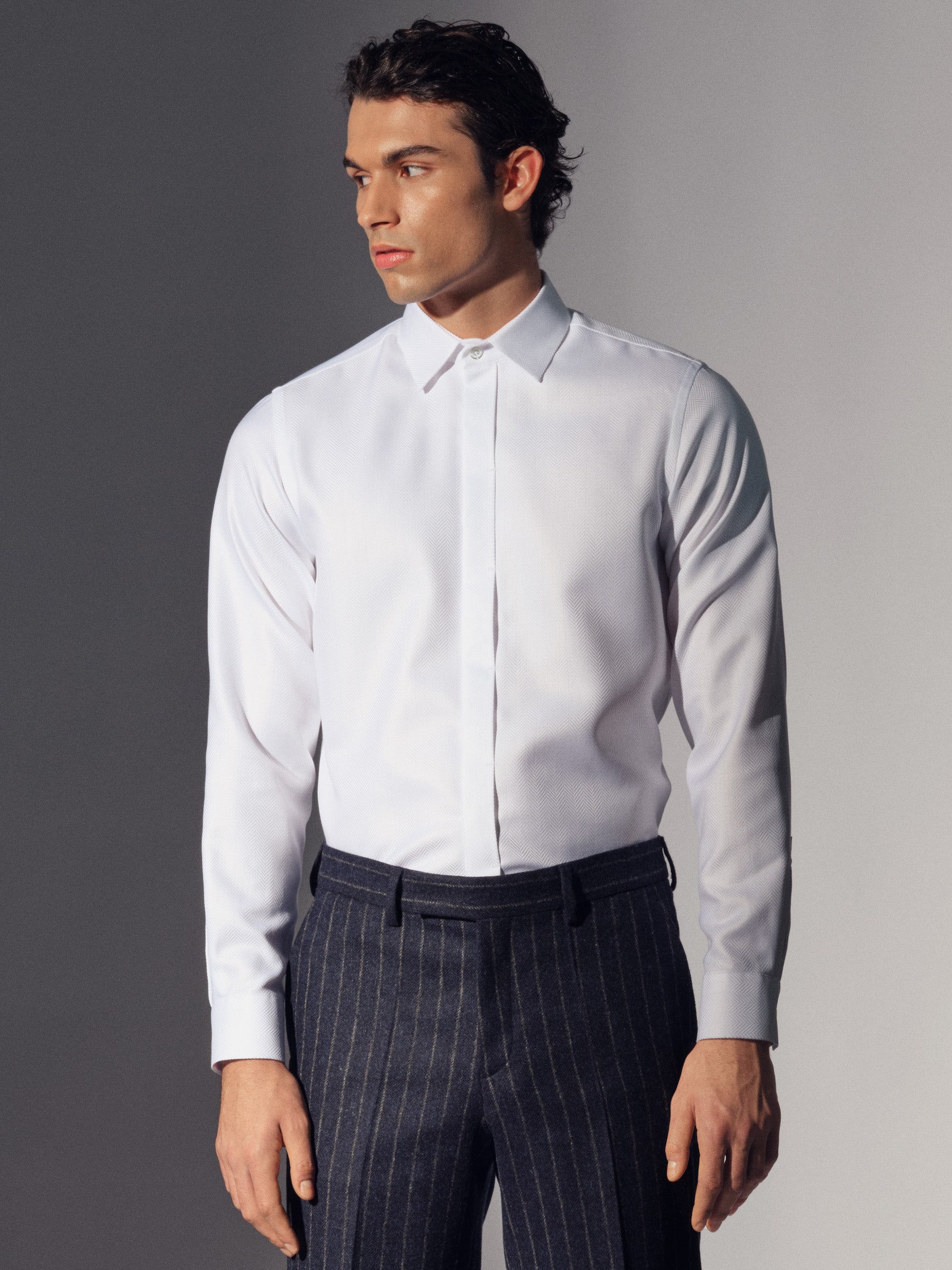 White Cotton Concealed Placket Shirt
