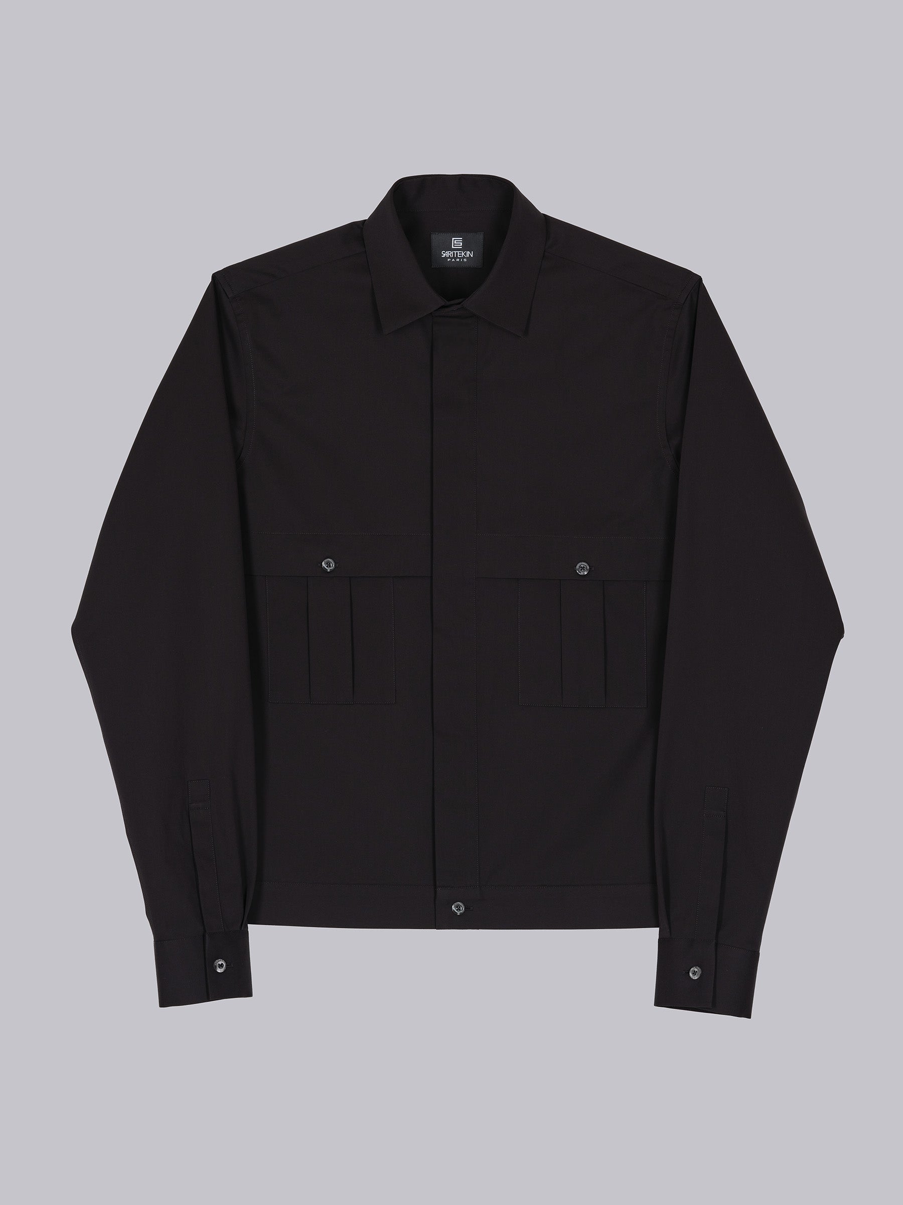 Black Cotton Pleat Pocket Shirt Overshirt