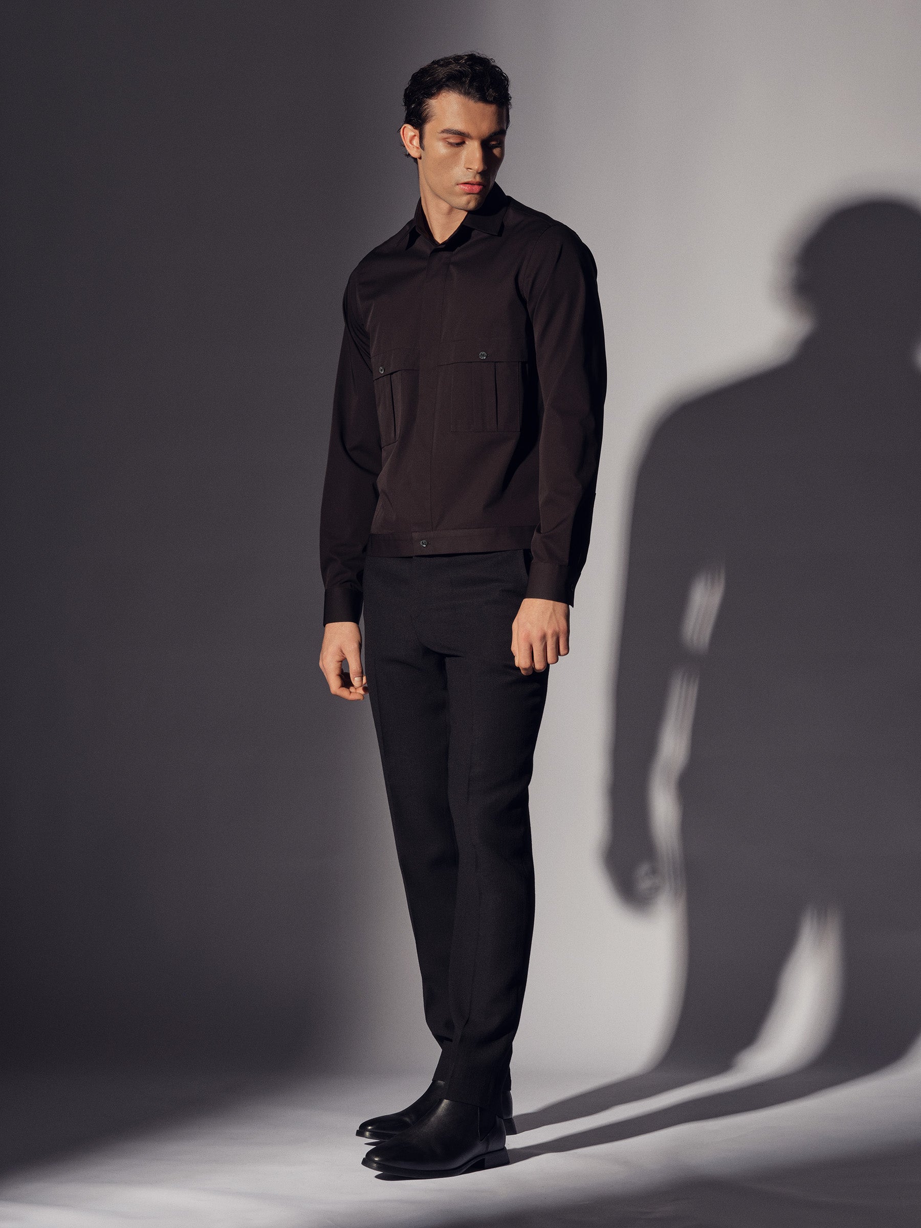 Black Cotton Pleat Pocket Shirt Overshirt