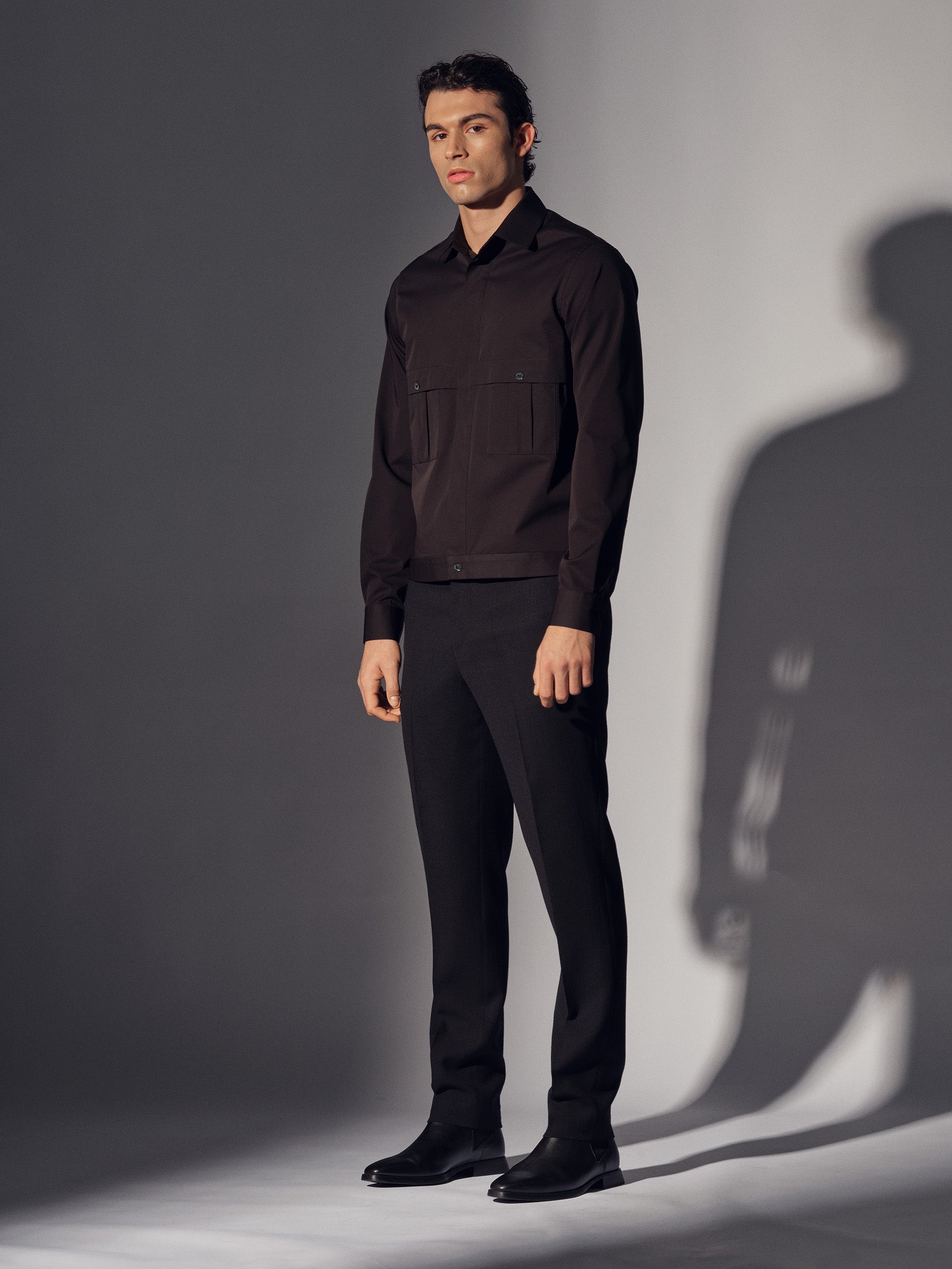 Black Cotton Pleat Pocket Shirt Overshirt