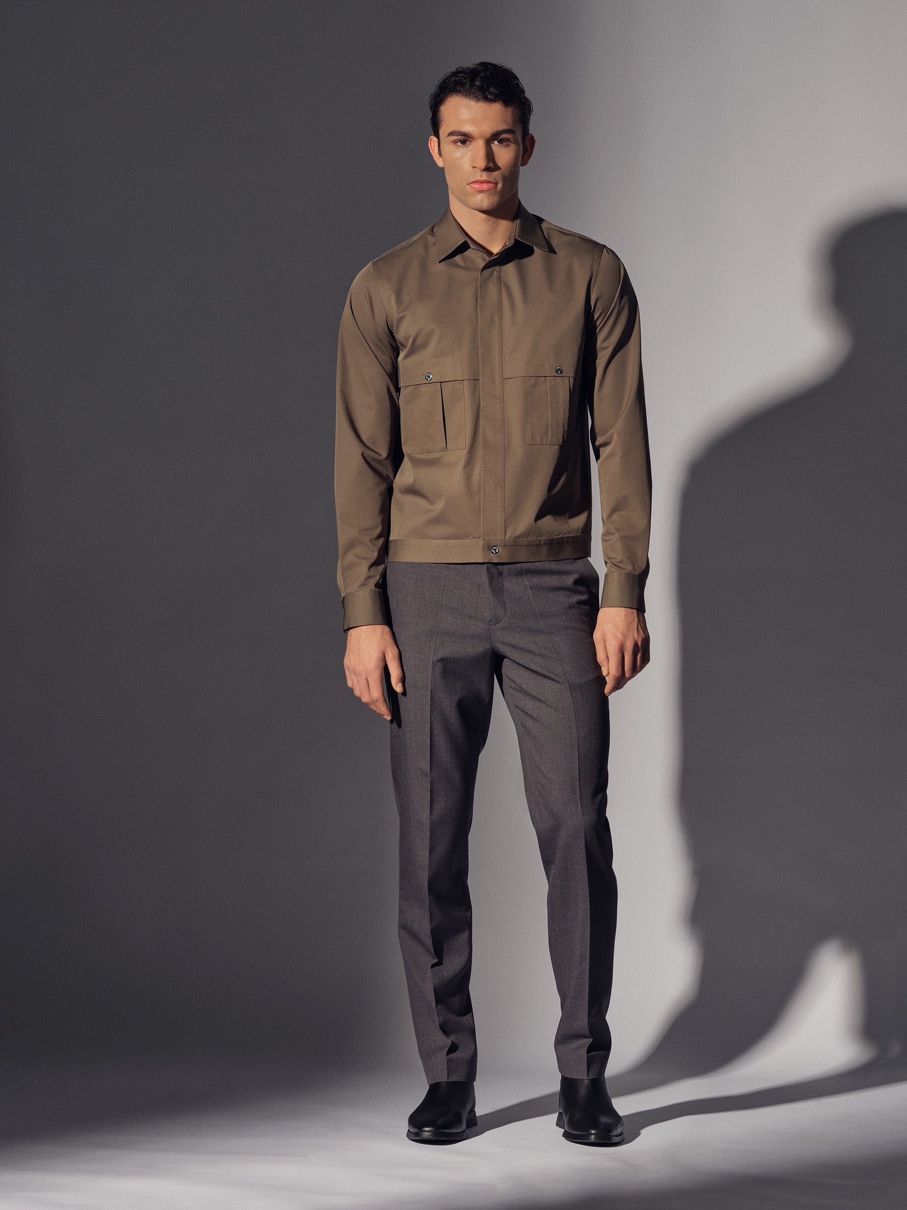 Olive Cotton Pleat Pocket Shirt Overshirt