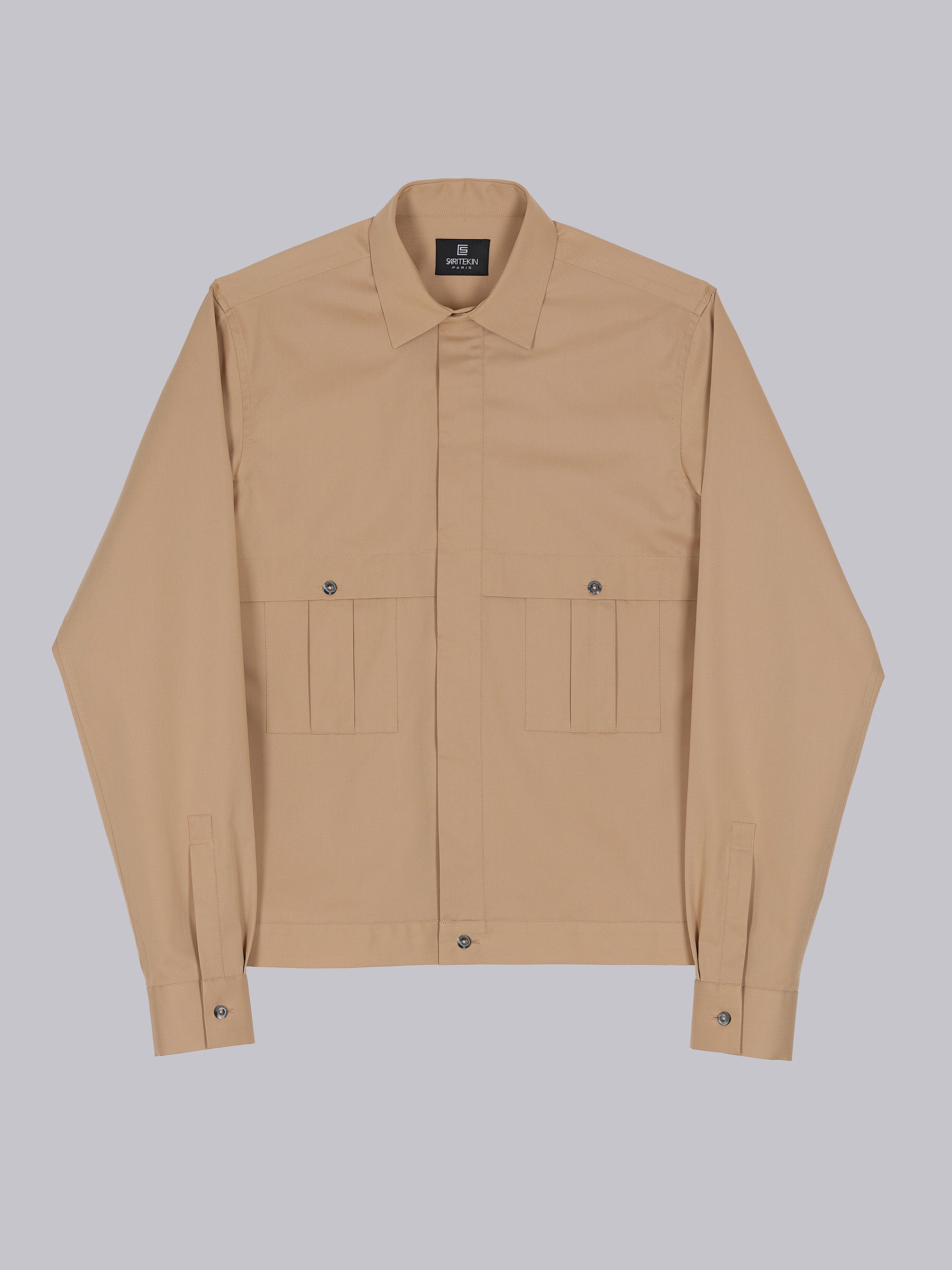 Sand Cotton Pleat Pocket Shirt Overshirt
