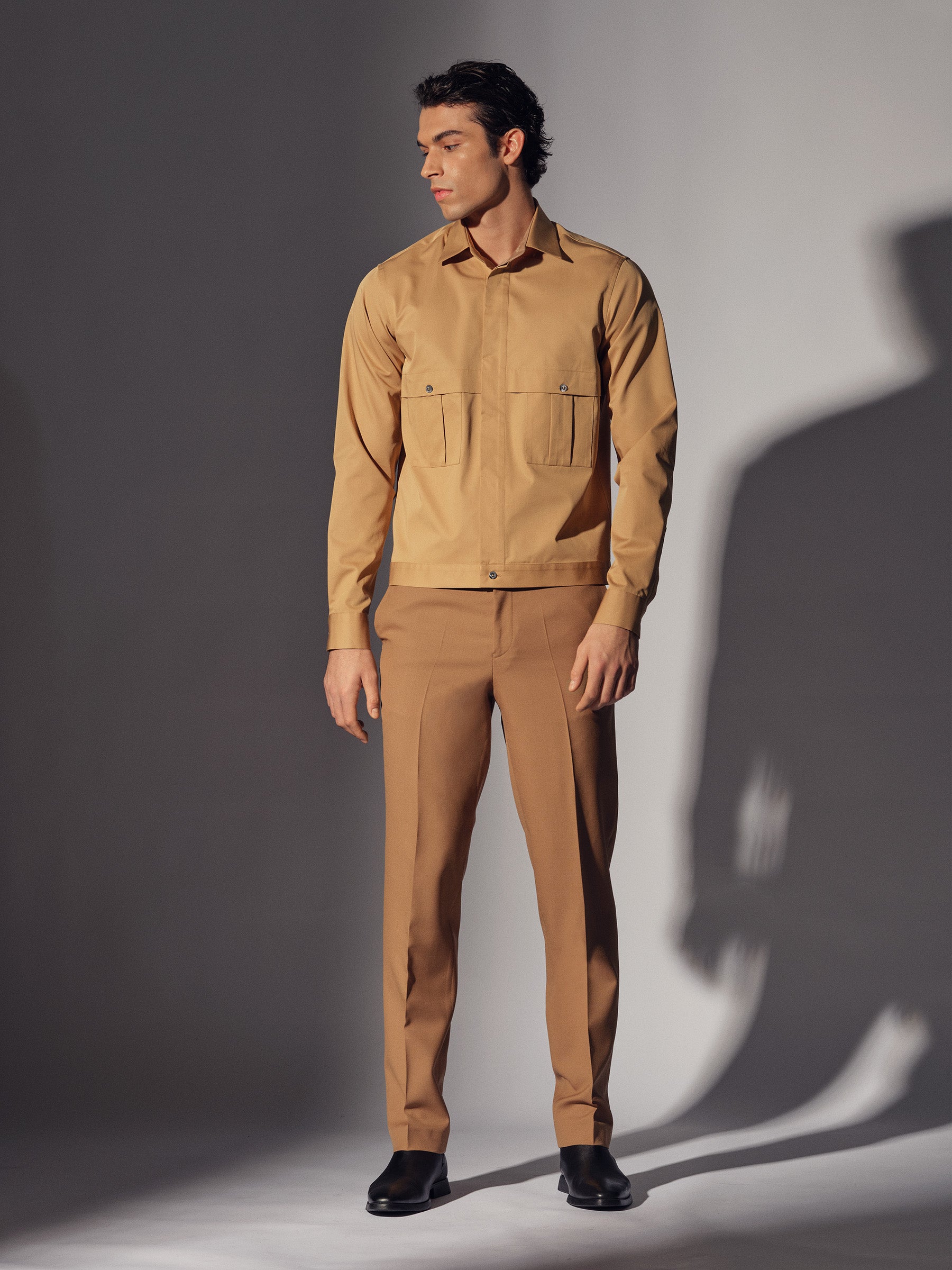 Sand Cotton Pleat Pocket Shirt Overshirt