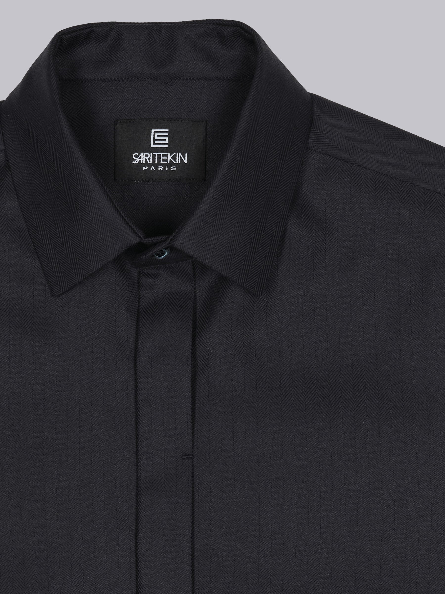 Black Cotton Concealed Placket Shirt