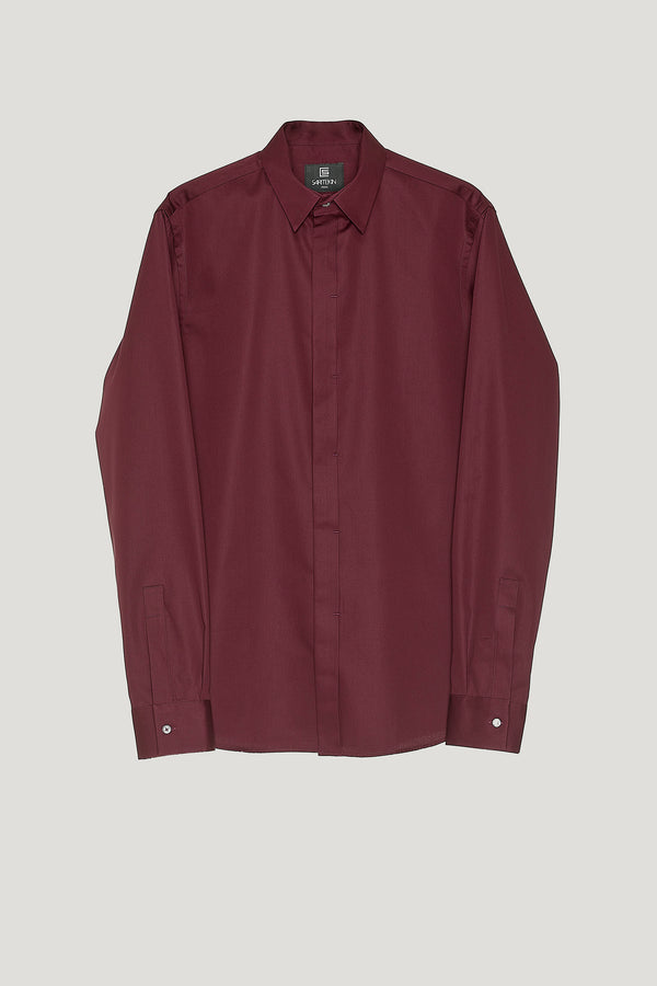 Burgundy Cotton Concealed Placket Shirt