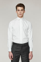 White Cotton Concealed Placket Shirt