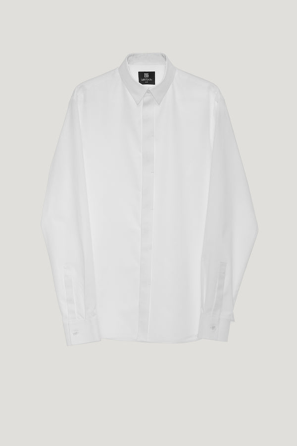 White Cotton Concealed Placket Shirt