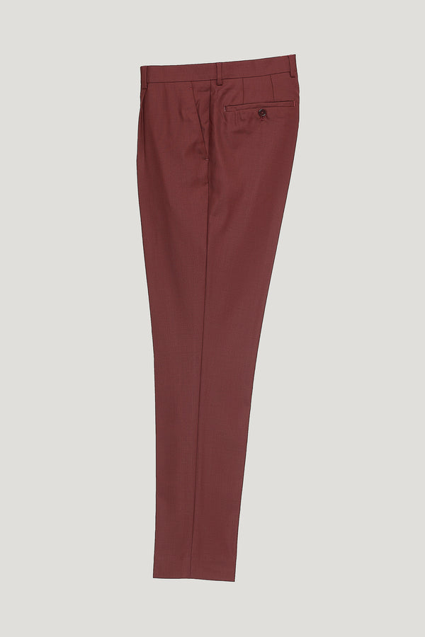 Burgundy Wool Single Pleat Trousers