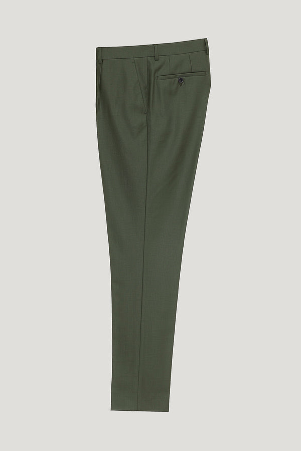 Green Wool Single Pleat Trousers