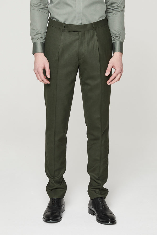 Green Wool Single Pleat Trousers