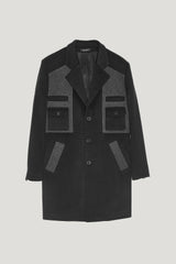 Black Wool Bellow Pocket Coat