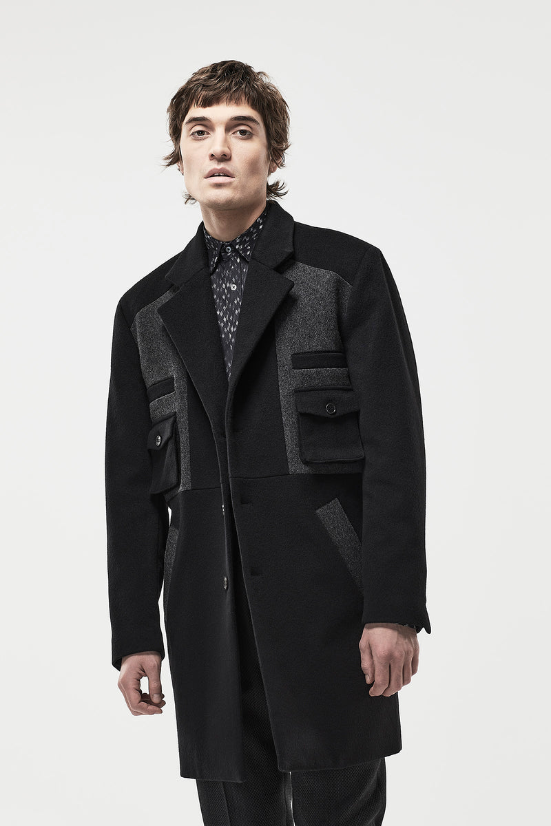 Black Wool Bellow Pocket Coat